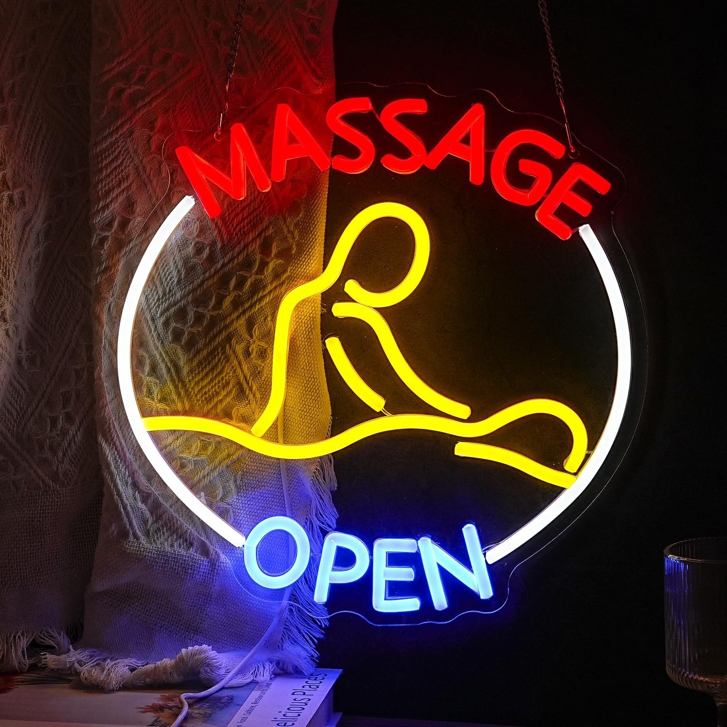 Massage Open Neon Sign USB LED Massage Relax Pattern Neon Light for SPA Dimma…