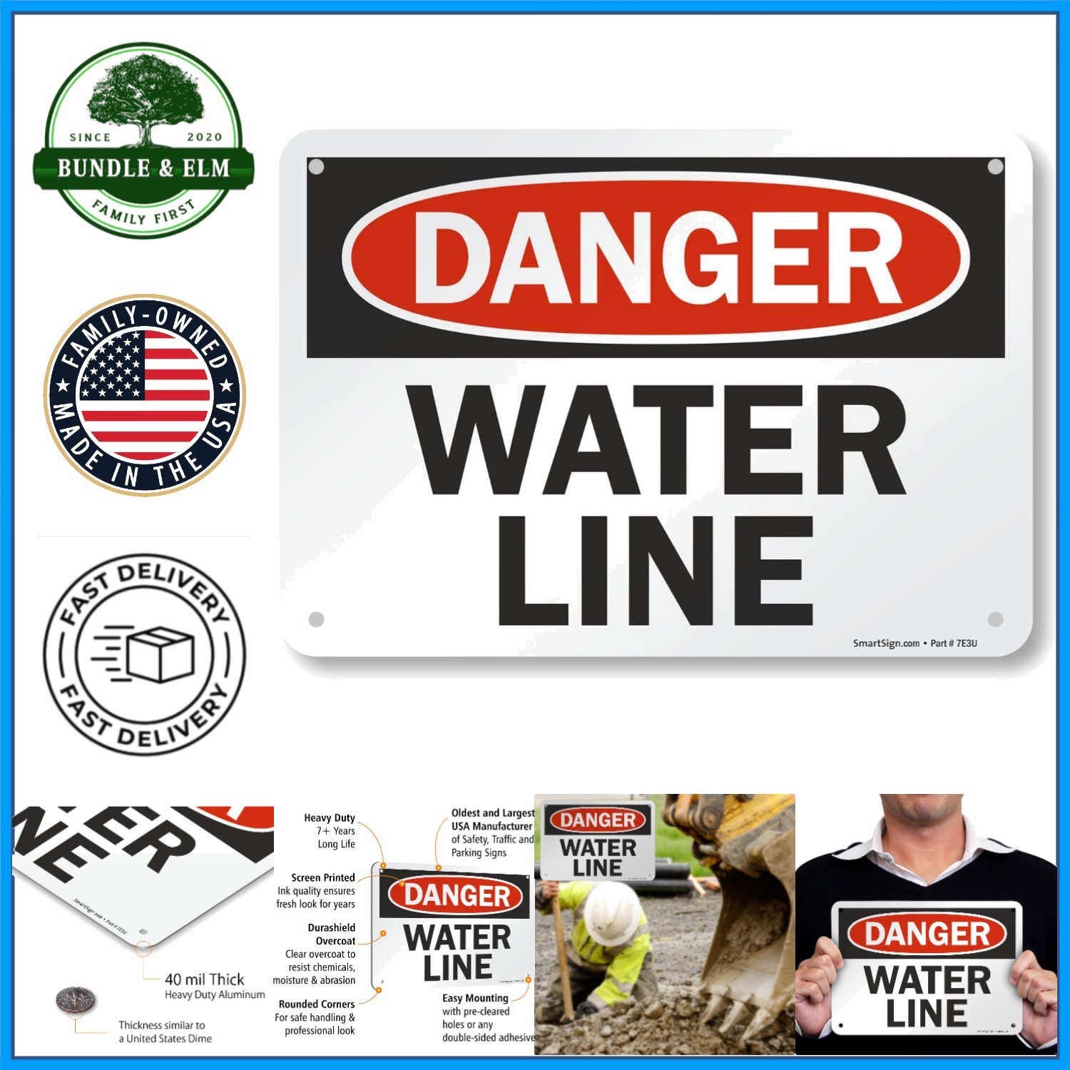 Portrait Orientation 7&Prime; x 10&Prime; Water Line Sign, Heavy-Duty Aluminum Construction