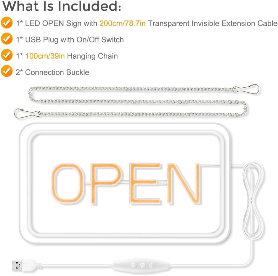 High-Quality Neon Open Sign 16&Prime; Landscape Yellow White Business Display