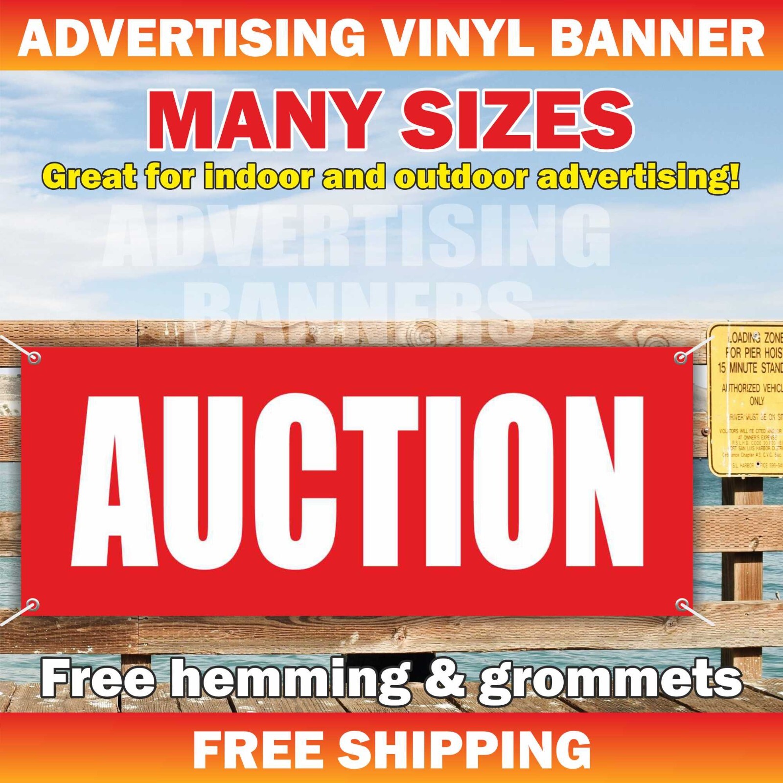 AUCTION Advertising Banner Vinyl Mesh Sign Flea Market Pawn Shop Antiques
