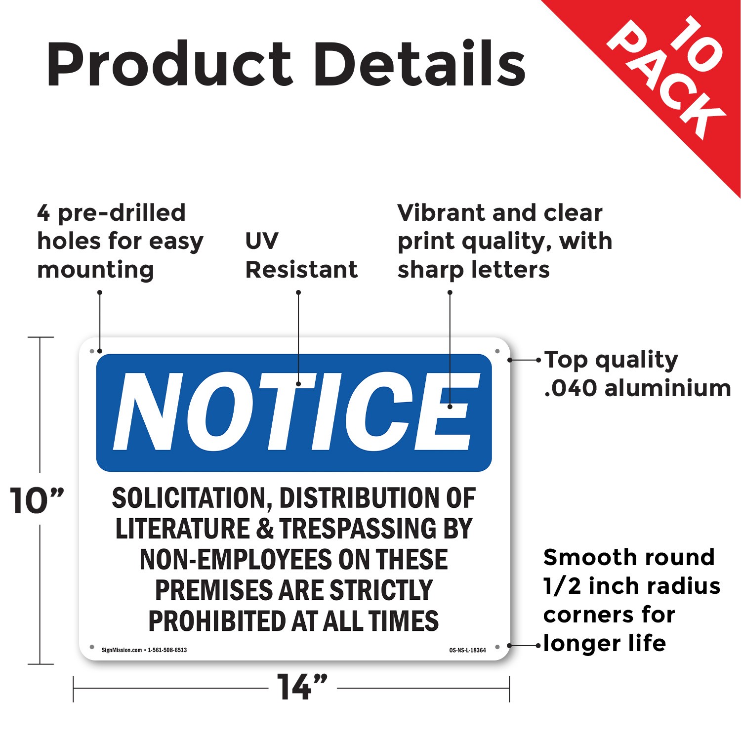 Solicitation Distribution Of Literature OSHA Notice Sign Or Decal – 5 or 10 Pack