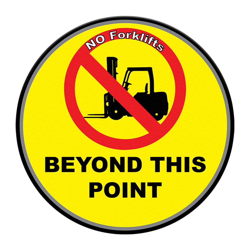 Floor Decals No Forklifts Beyond This Point Yellow Red Anti-Slip Round Shape