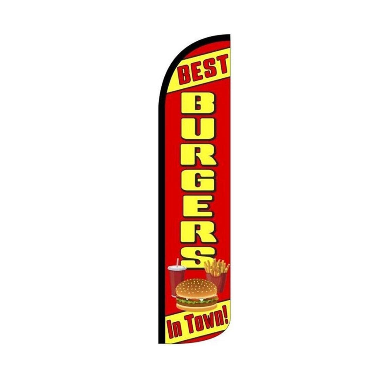 Best Burgers In Town Swooper Flutter Windless Feather Flag | 3ft W x 11.5ft Tall