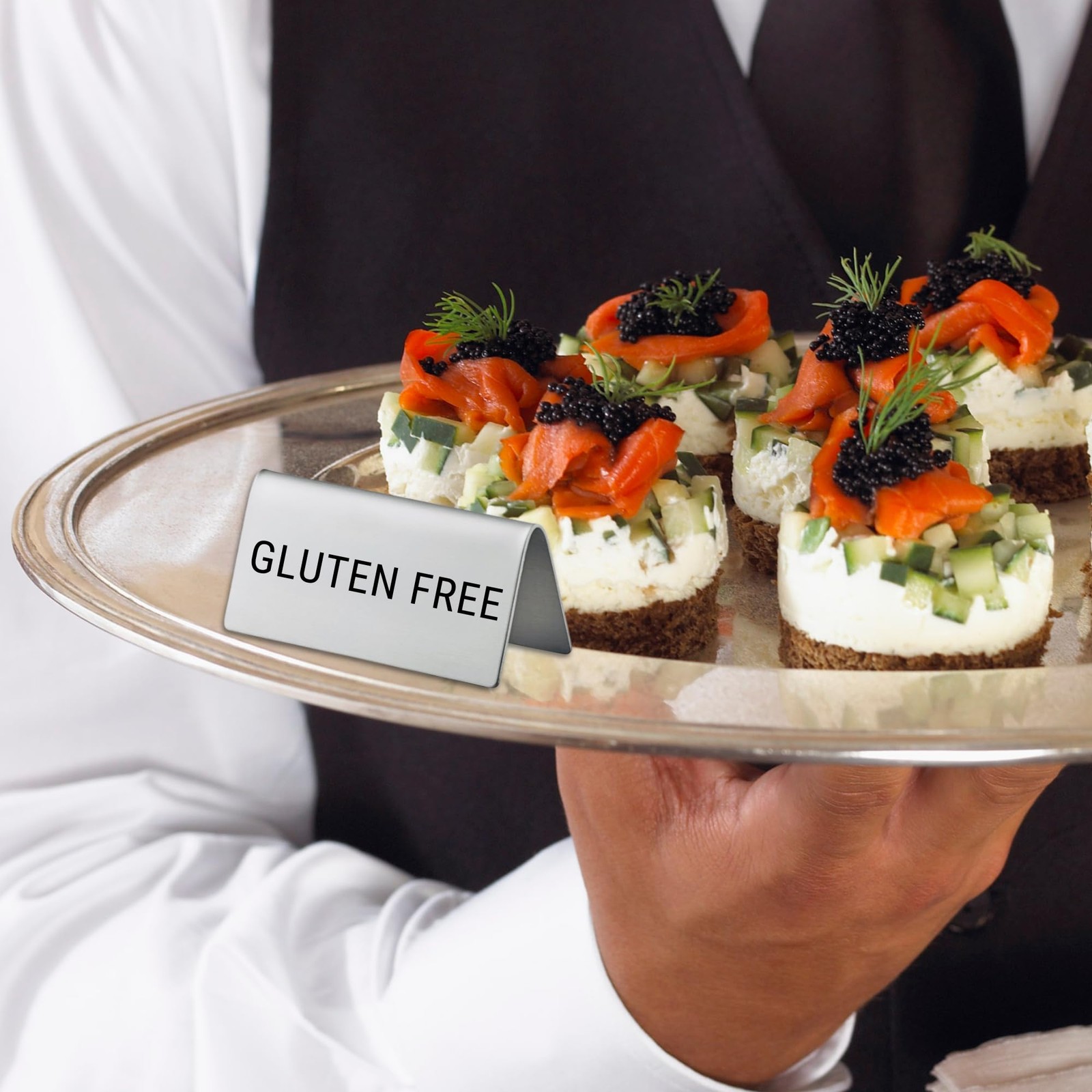 Gluten Free Stainless Steel Metal Table Tent Sign – 3&Prime; x 1-1/2&Prime; – Table Top S…