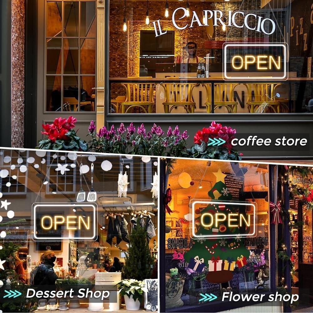 High-Quality Neon Open Sign 16&Prime; Landscape Yellow White Business Display