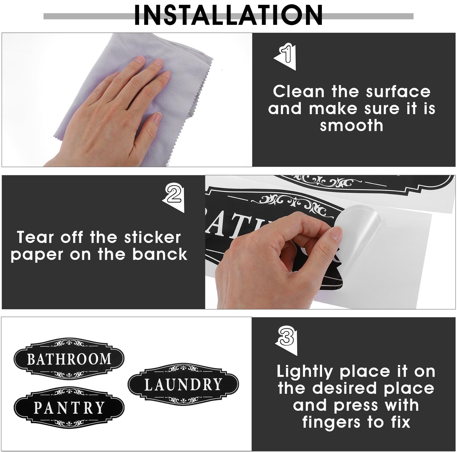 3PCS Laundry Room Sign Bathroom Pantry Door Signs Sticker, -Adhesive Bathroom…