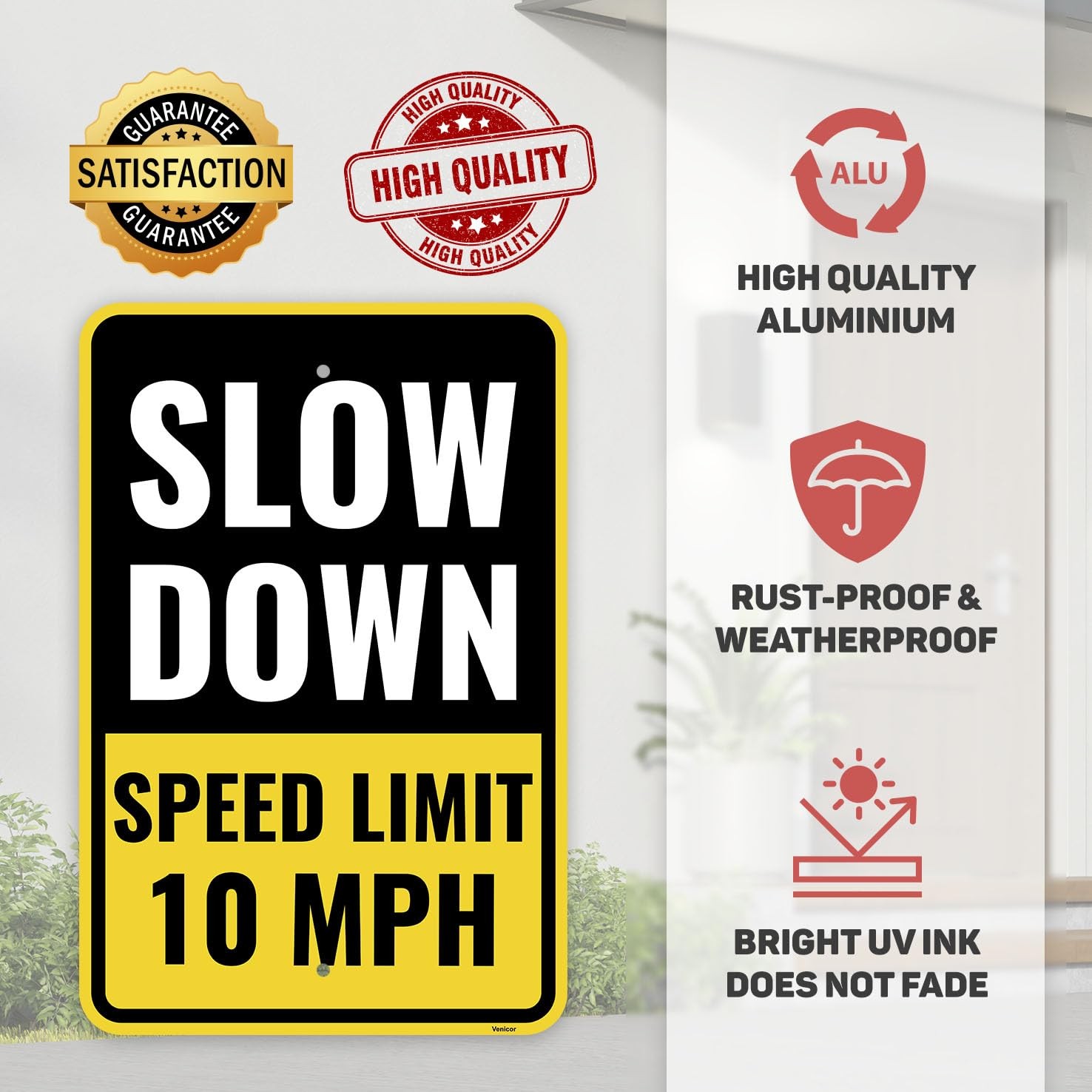 2~Pack 10 MPH Speed Limit Sign 18×12 in Aluminum Neighborhood Safety Sign