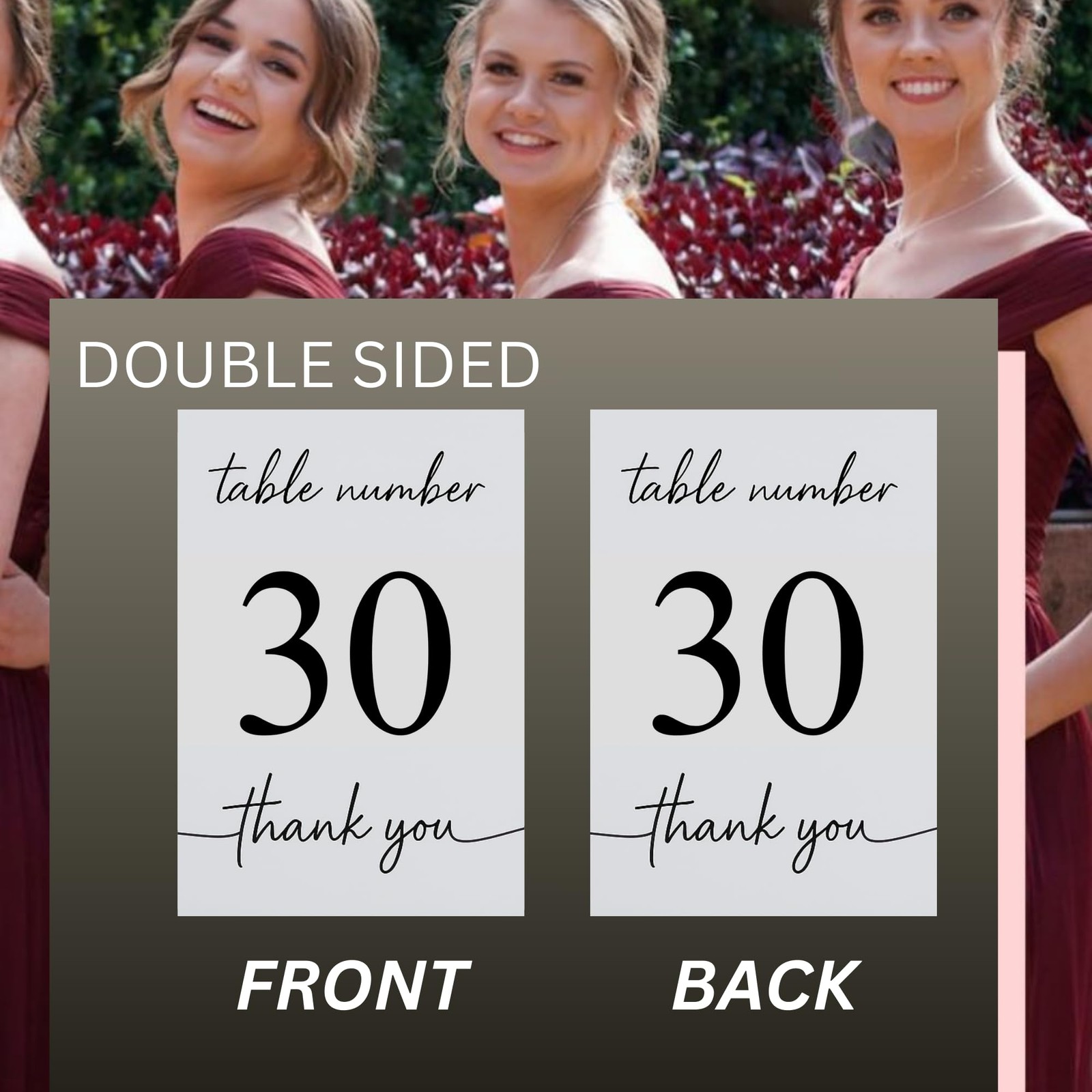 Wedding Table Numbers 1-30 Double Sided Printed Premium Cardstock Elegant