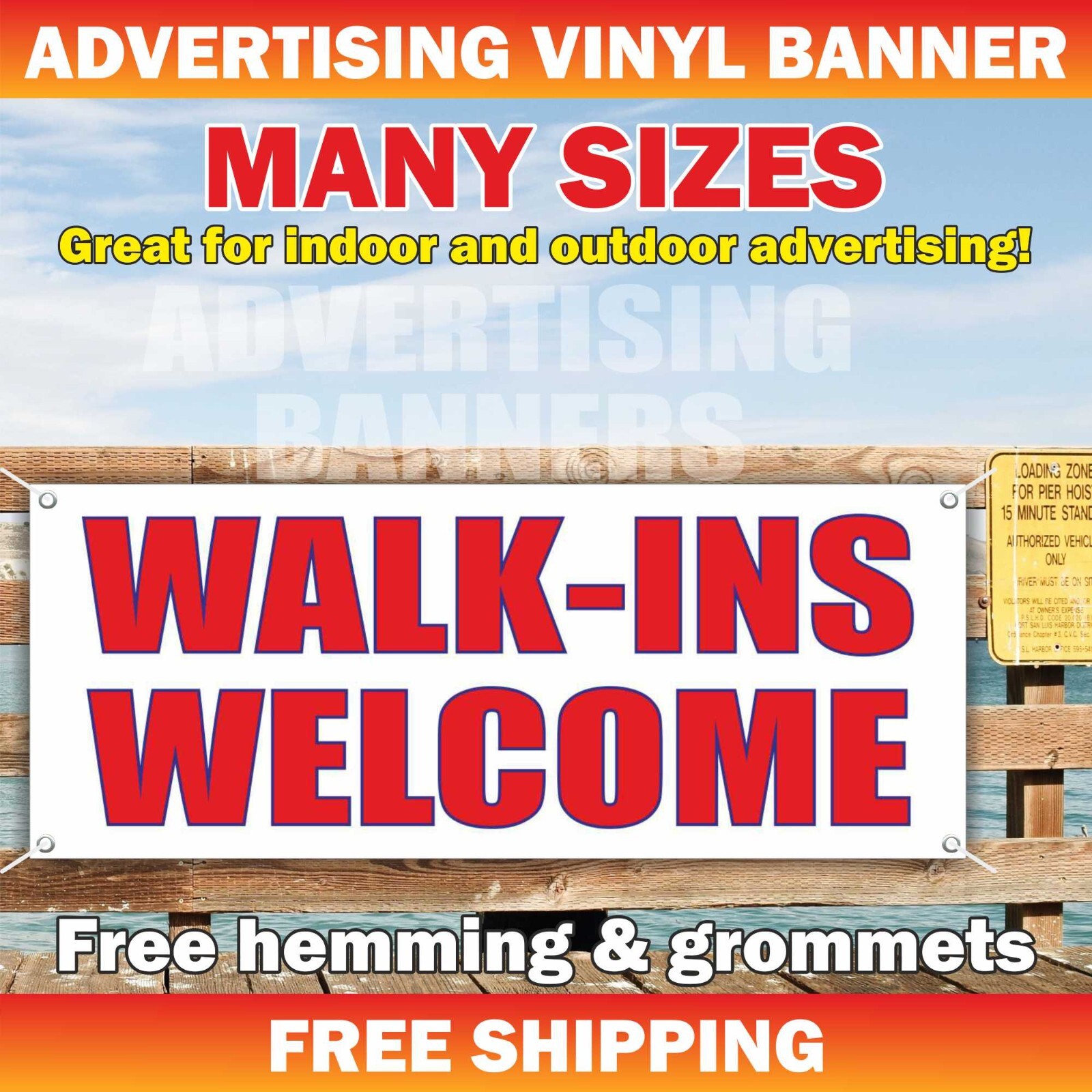 WALK-INS WELCOME Advertising Banner Vinyl Mesh Sign Open New Store Grand Opening