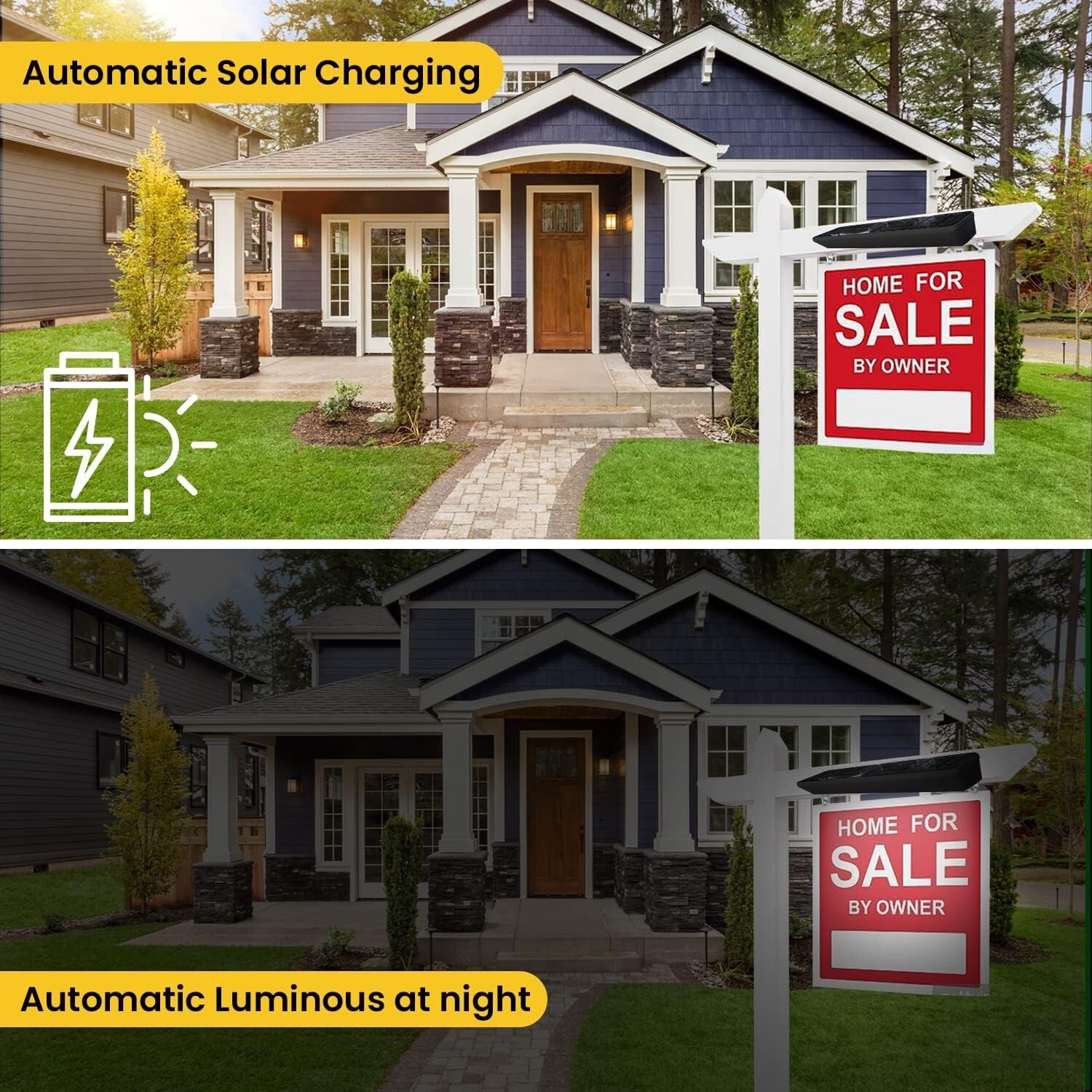 Solar Sign lights Wireless Real Estate Sign Post Solar Address Lights BLK 2 PACK