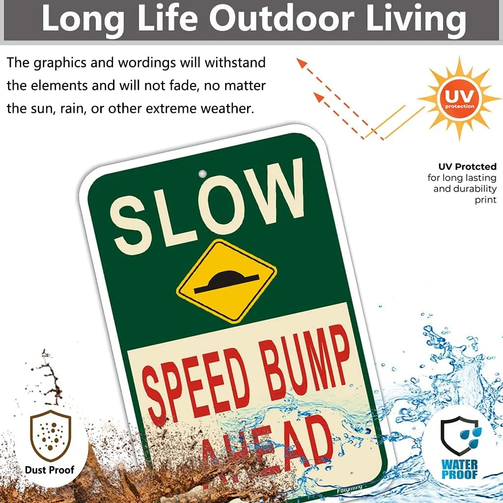 2 Pack Slow Speed Bump Ahead Signs, Slow Down With Speed Bump Emblem Sign 18 x 1