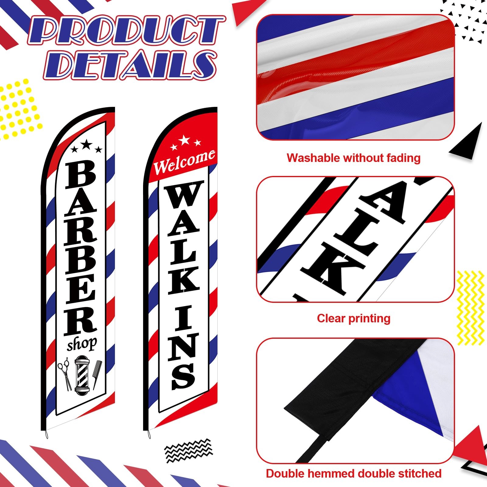 2 Pcs Barber Flag for Outside Barbershop Themed Swooper Flag Open Feather Barber