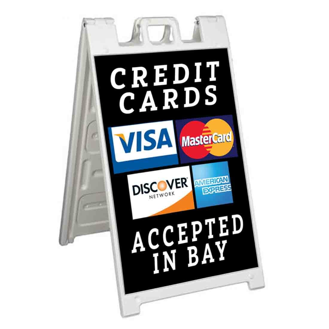 CREDIT CARDS ACCEPTED IN BAY Signicade 24×36 Aframe Sidewalk Sign Banner Decal
