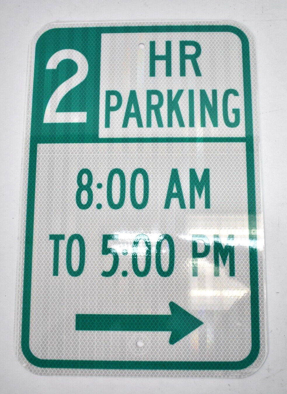 2 Hour Parking 8AM To 5PM Green/White Reflective Aluminum Sign 12&Prime; x 18&Prime;