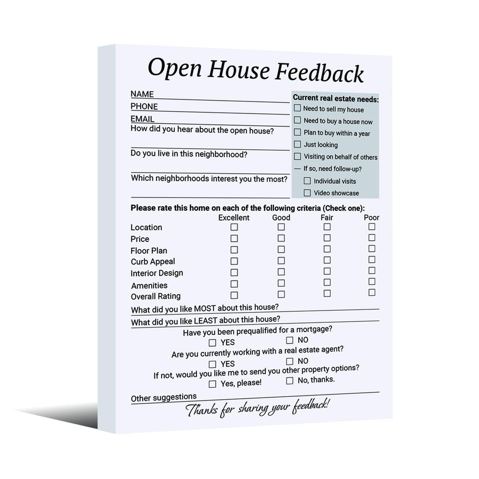 300 Pcs Open House Feedback Notepad Open House Supplies for Realtors Feedback
