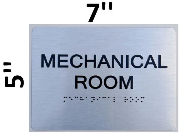 MECHANICAL ROOM SIGN WITH BRAILLE AND RAISED LETTER(5×7, BRUSH SILVER, ALUMINUM)