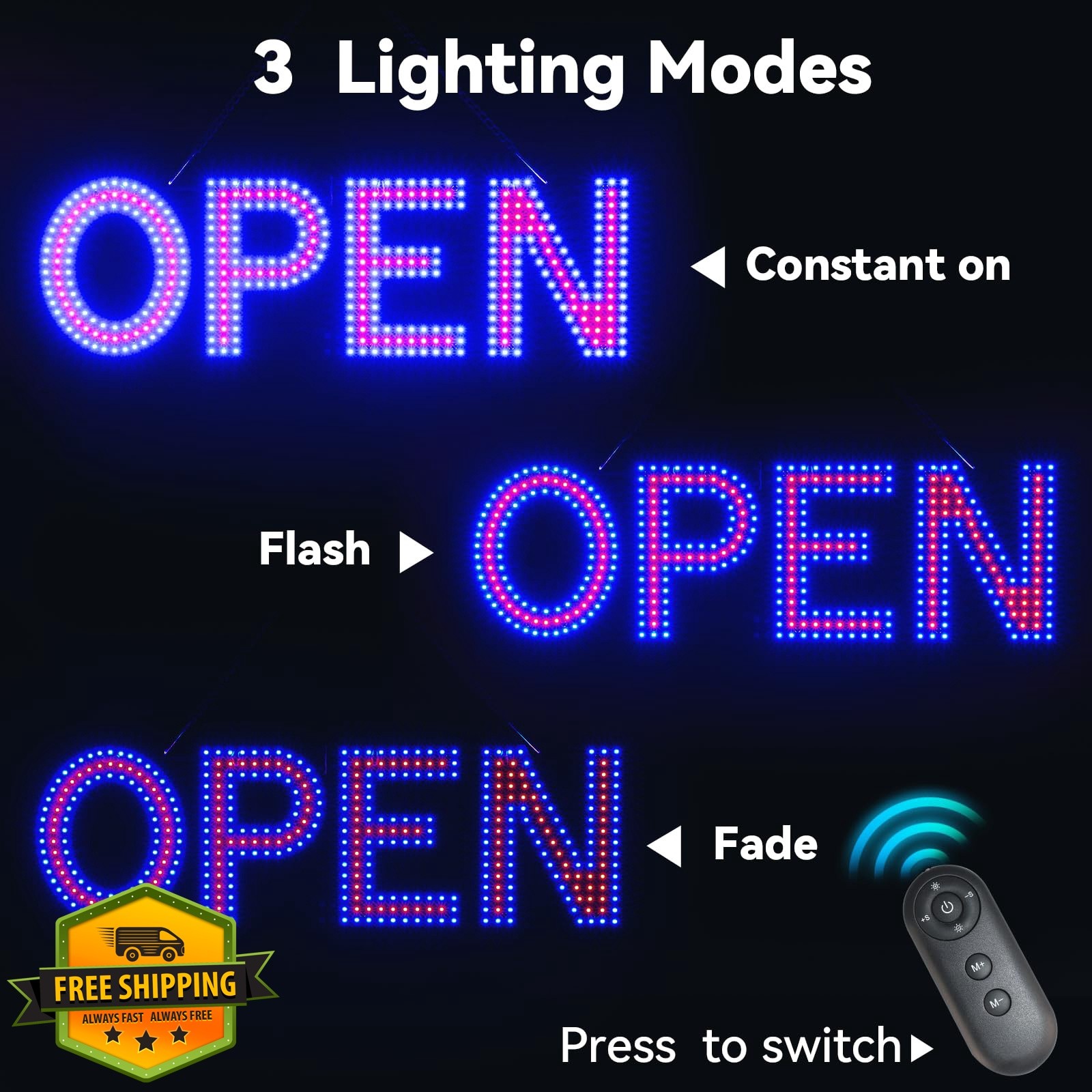 Thirdpolite LED Open Sign Red Blue 22&Prime;x7&Prime;