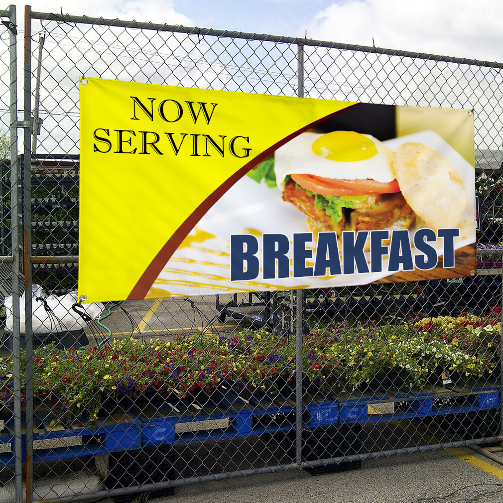 Vinyl Banner Multiple Sizes Now Serving Breakfast Advertising Printing G Outdoor