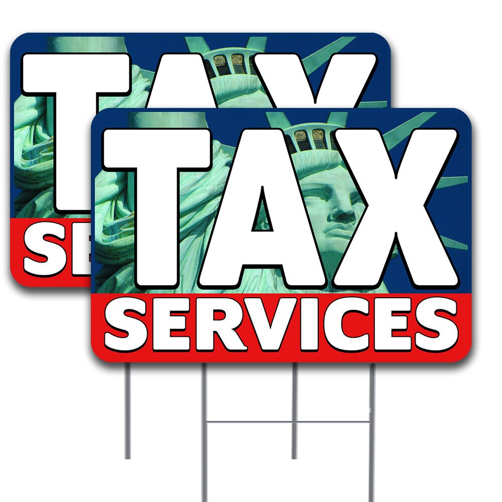 TAX SERVICES 2 Pack Double-Sided Yard Signs 16&Prime; x 24&Prime; with Metal Stakes (Made in