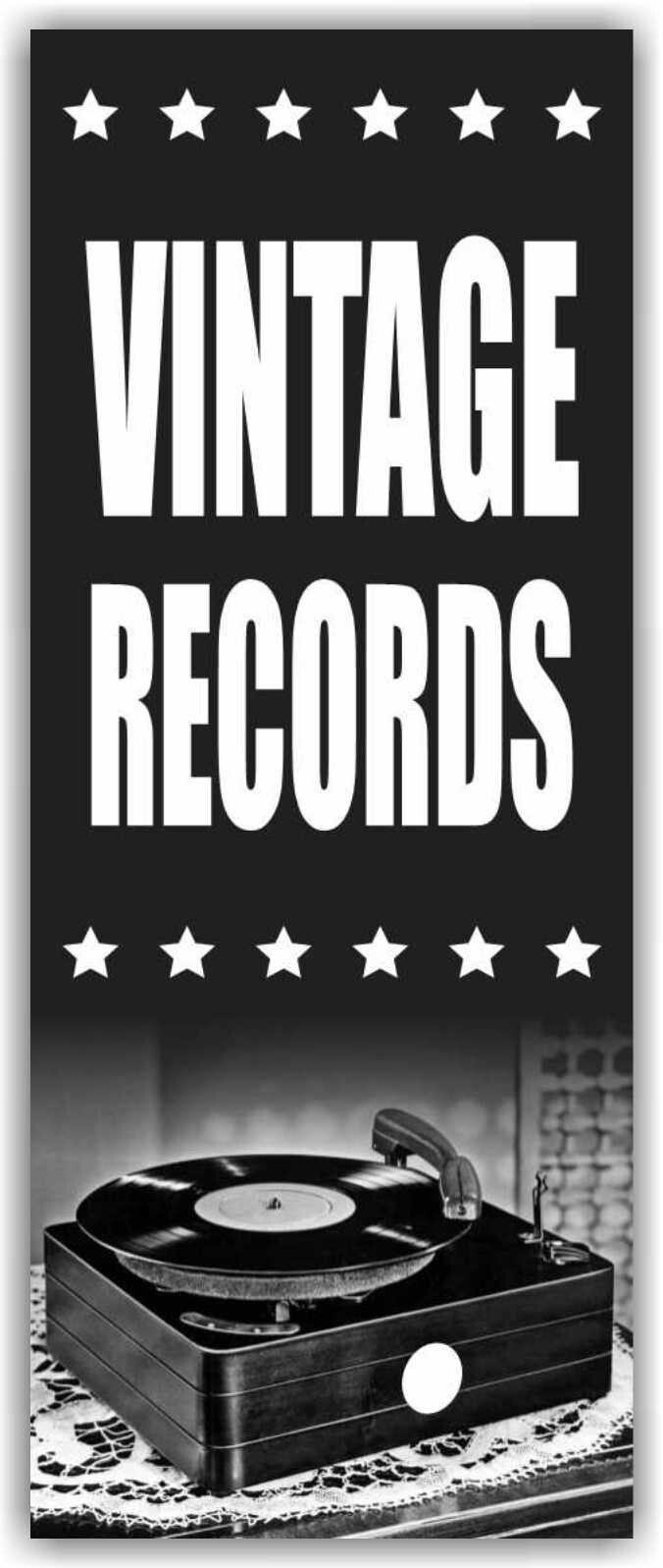 VINTAGE RECORDS Advertising Banner Vinyl Sign Music Antique Rare Albums Shop