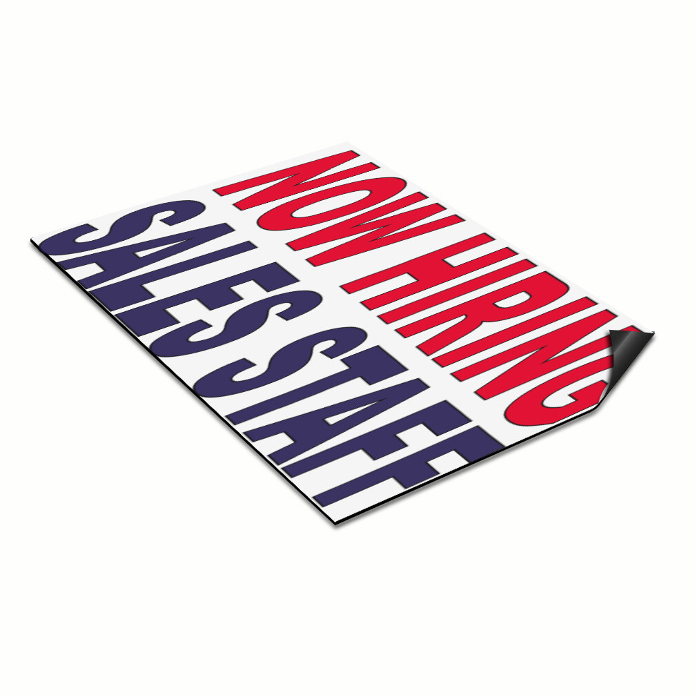 Car Magnet Set of 2 Now Hiring Sales Staff Red Blue Industrial Sign