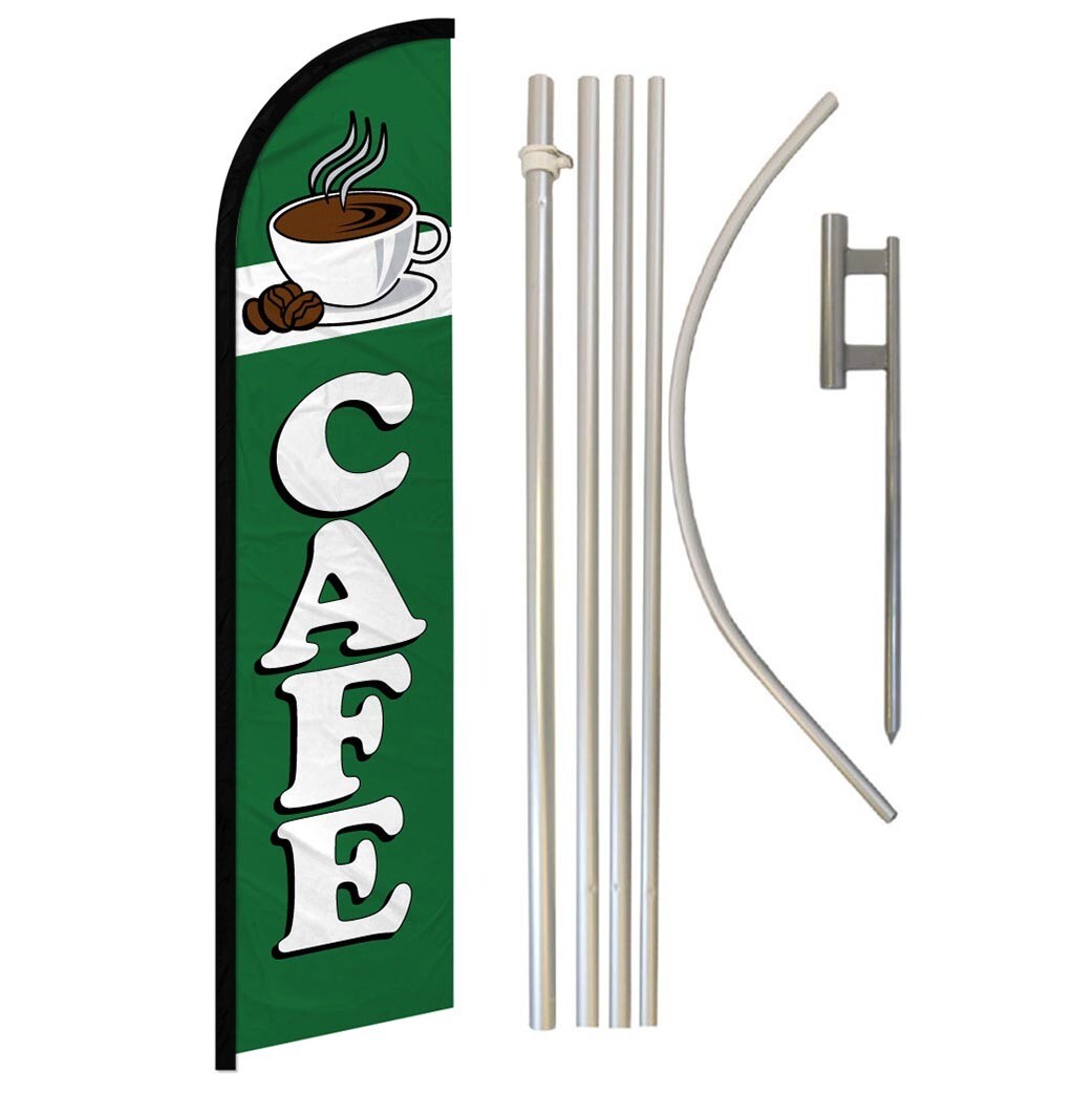 Cafe Full Curve Windless Swooper Flag & Pole Kit Restaurant Food Drinks