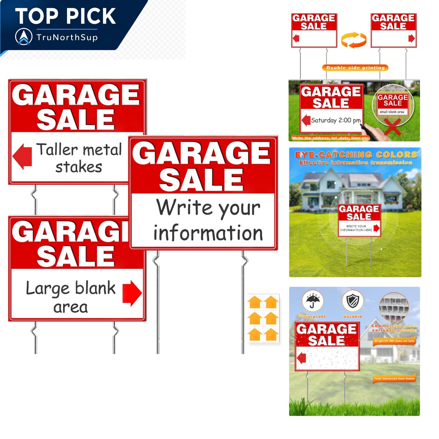 Garage Sale Signs 3 Pack 17×13 Inch Double Sided Corrugated Plastic Yard Sign…