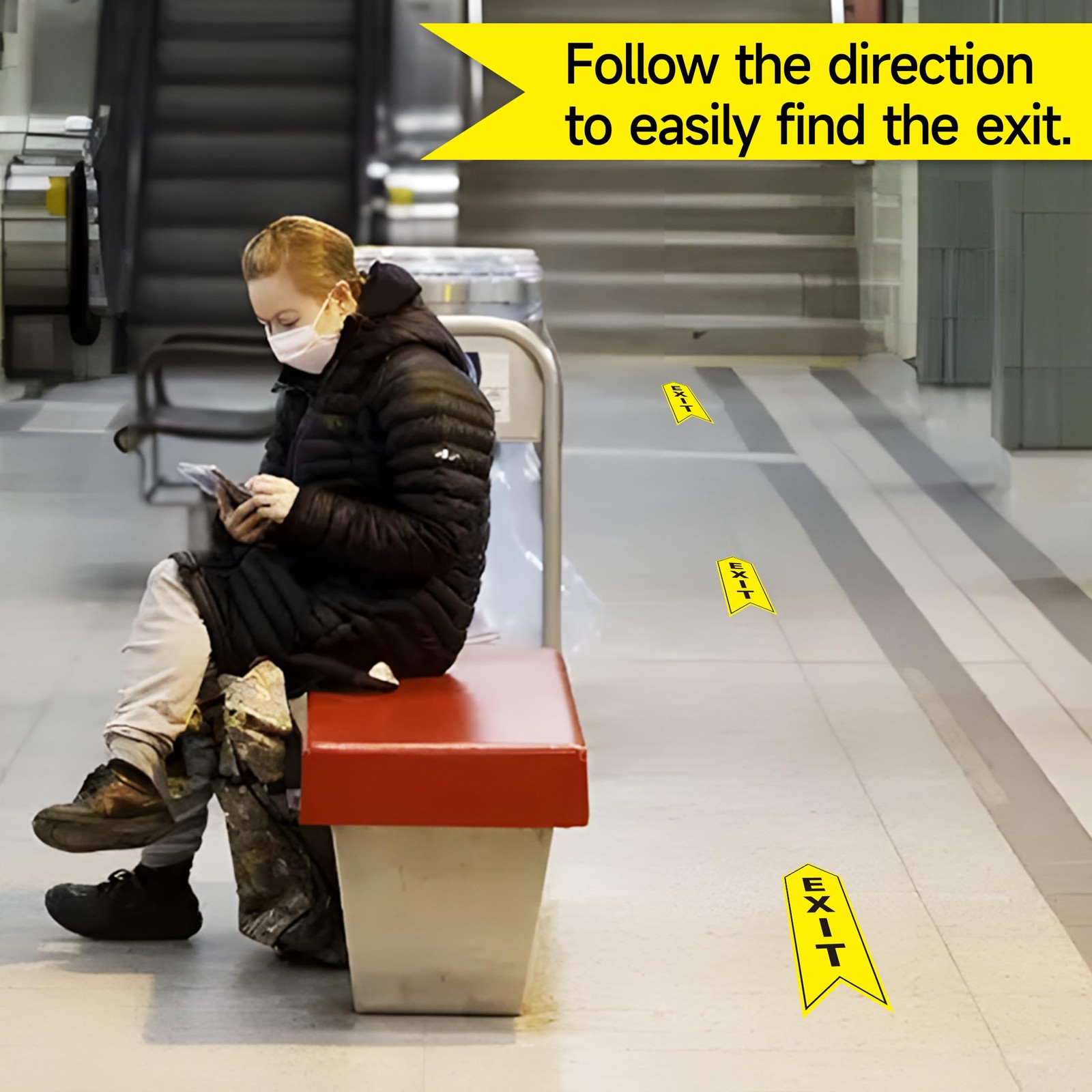 3 PACK Exit Signs Stickers, Self-Adhesive Vinyl Exit Arrows Floor Decals for …
