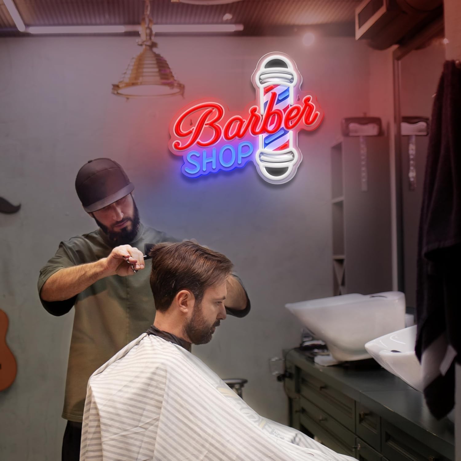 LED Barber Shop Neon Sign 13×11 Inches