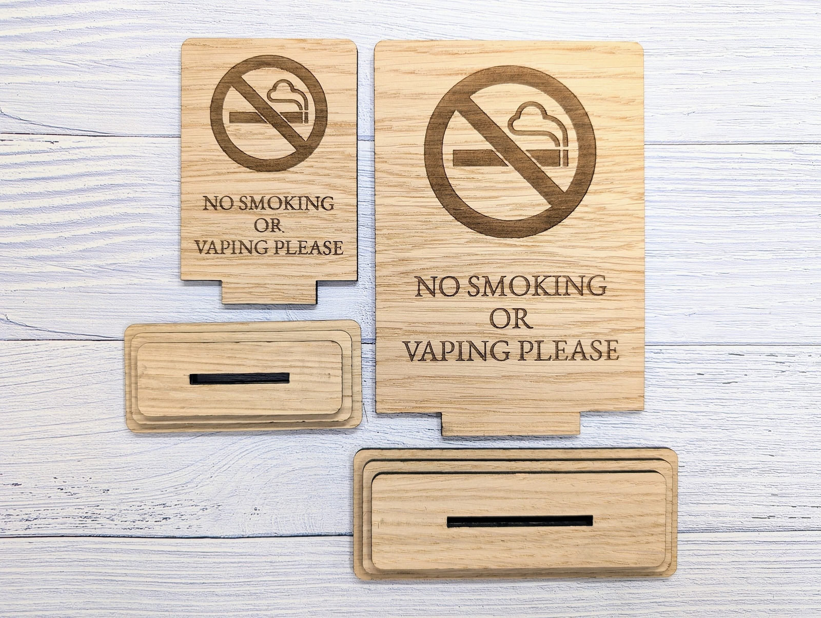 No Smoking Sign Freestanding | No Vaping Wooden Table Sign | Cafe Pub Hotel Oak