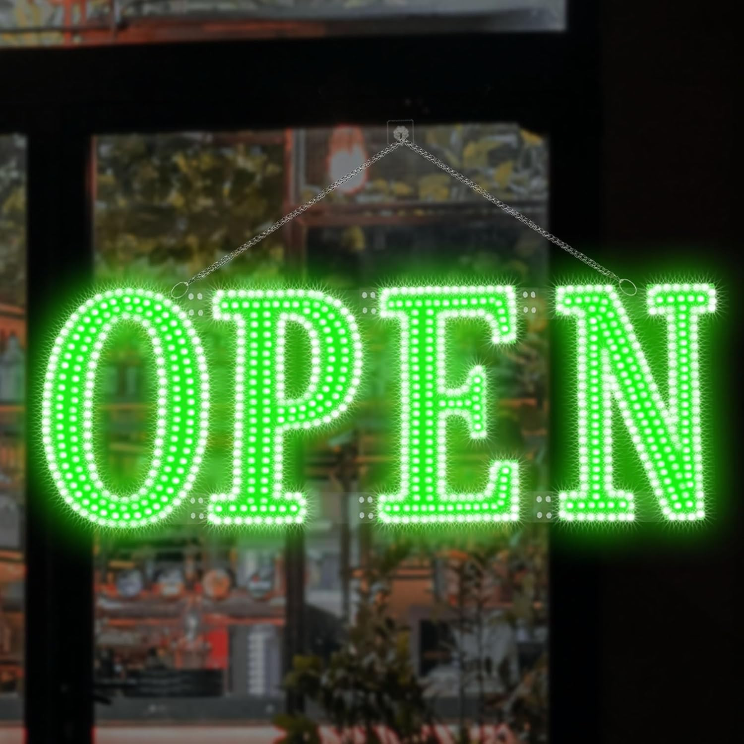 Bright Green LED Open Sign with Remote Control for Store, Bar, Coffee Shop