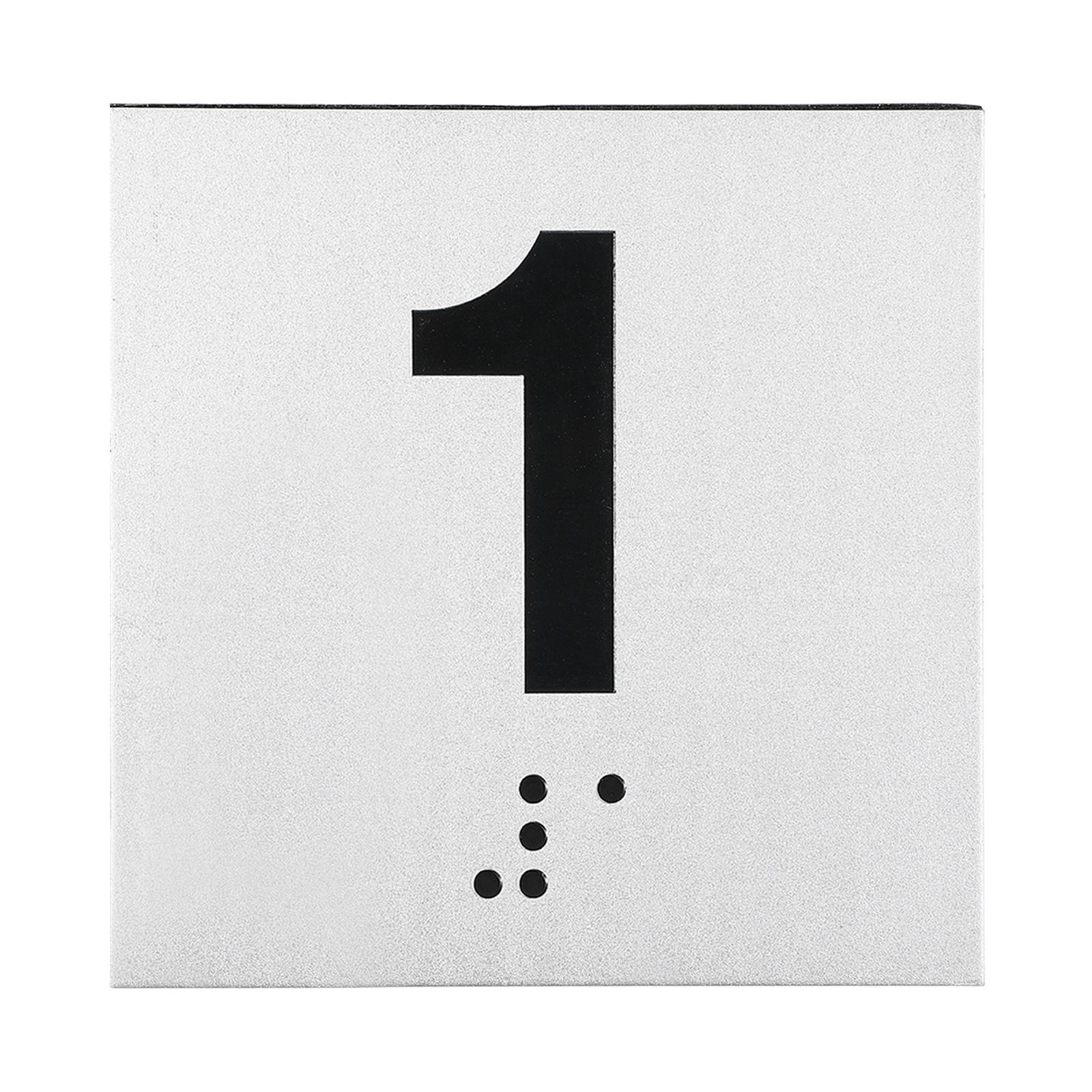 Exam Room Number Sign, 4&Prime; x 4&Prime; Number 1 Sign with Braille, Black on Silver