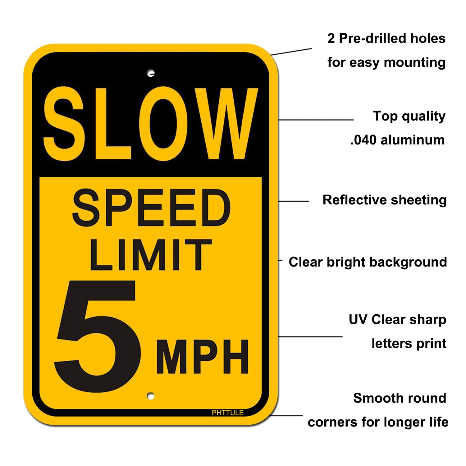 4 Pack 18×12 inch Slow Down Speed Limit 5 MPH Security Alert Sign Reflective