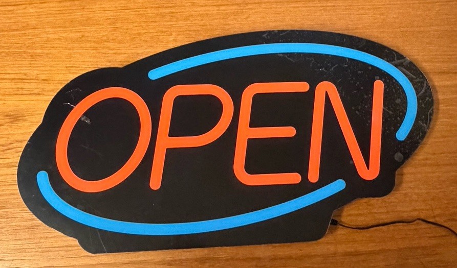 Intertek Electric « OPEN » Neon Certified Wall Sign With Flash Option Plus Speeds