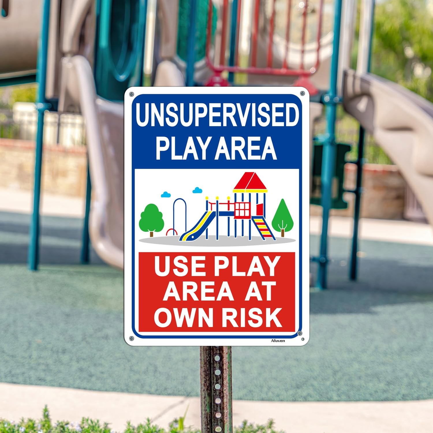 2 PCS Unsupervised Play Area At Own Risk Sign 14×10 Inch Rust Free Aluminum