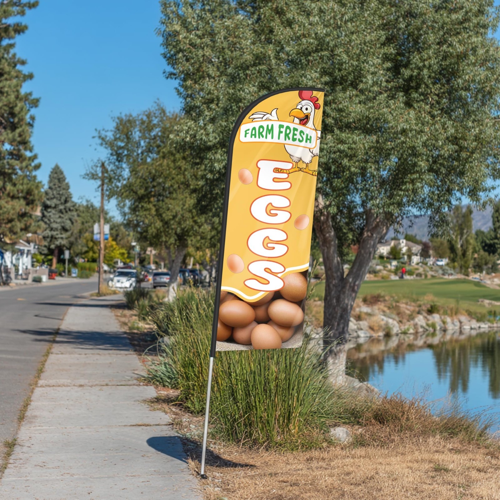 Farm Fresh Eggs Feather Flag 6 FT for Storefronts | Business Signage Advertising