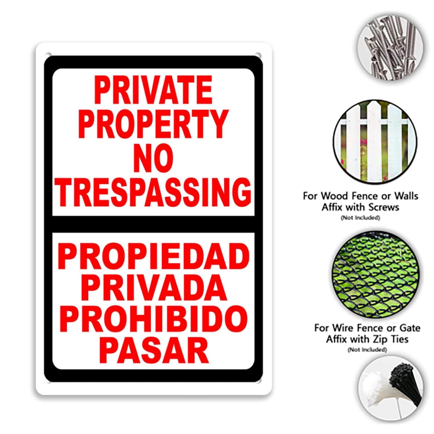 Bilingual Private Property No Trespassing English & Spanish Security Signs. P…