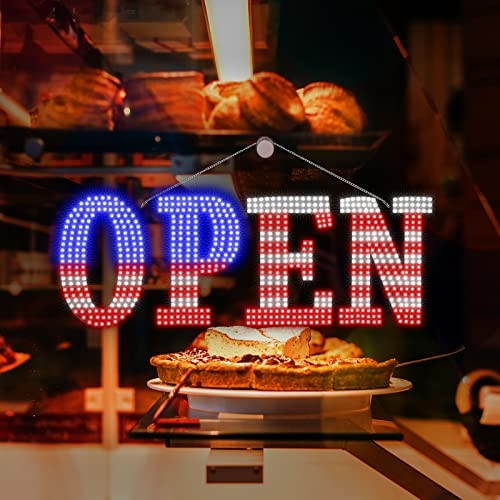 Open Signs for Business, 40&Prime;x14&Prime; inch Extra Large USA Flag Open Sign LED Window