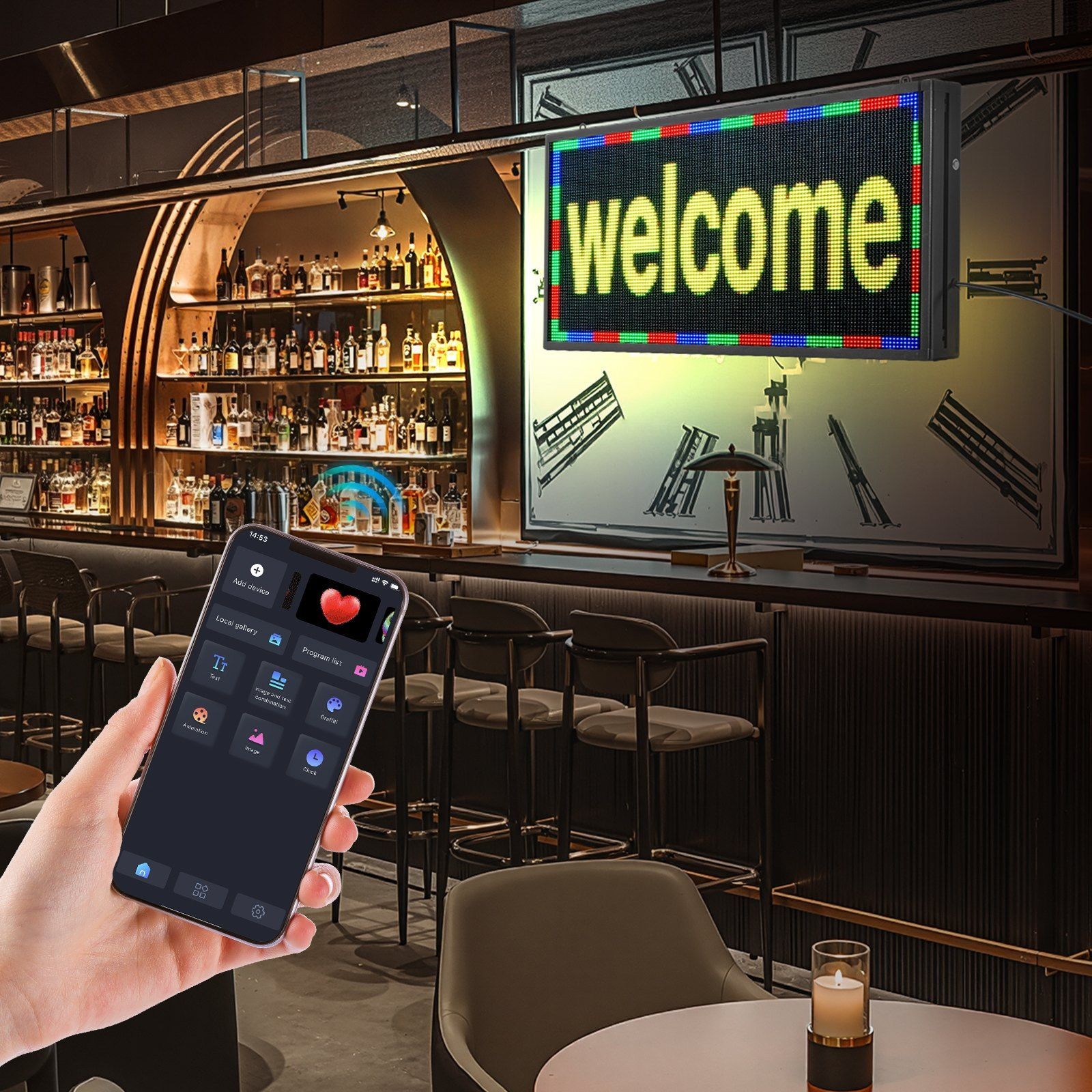 P5 27x14in Full-color Programmable LED Display for Digital Scrolling Sign
