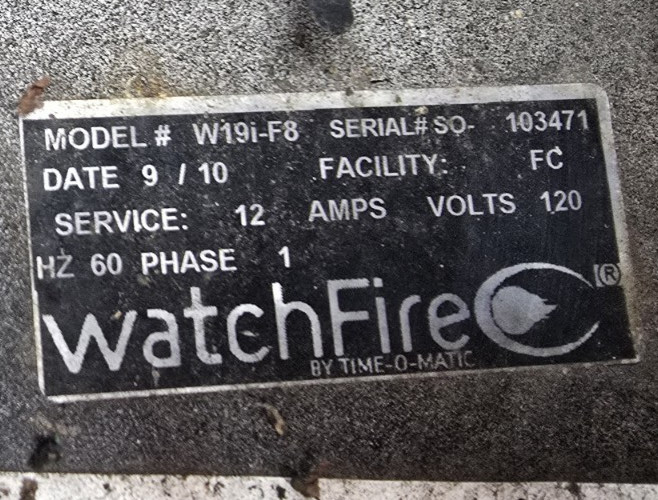 Full Color WatchFire Digital Sign Mod W19i-F8, oa19i, w19i, 19mm PT# 912003-1.1