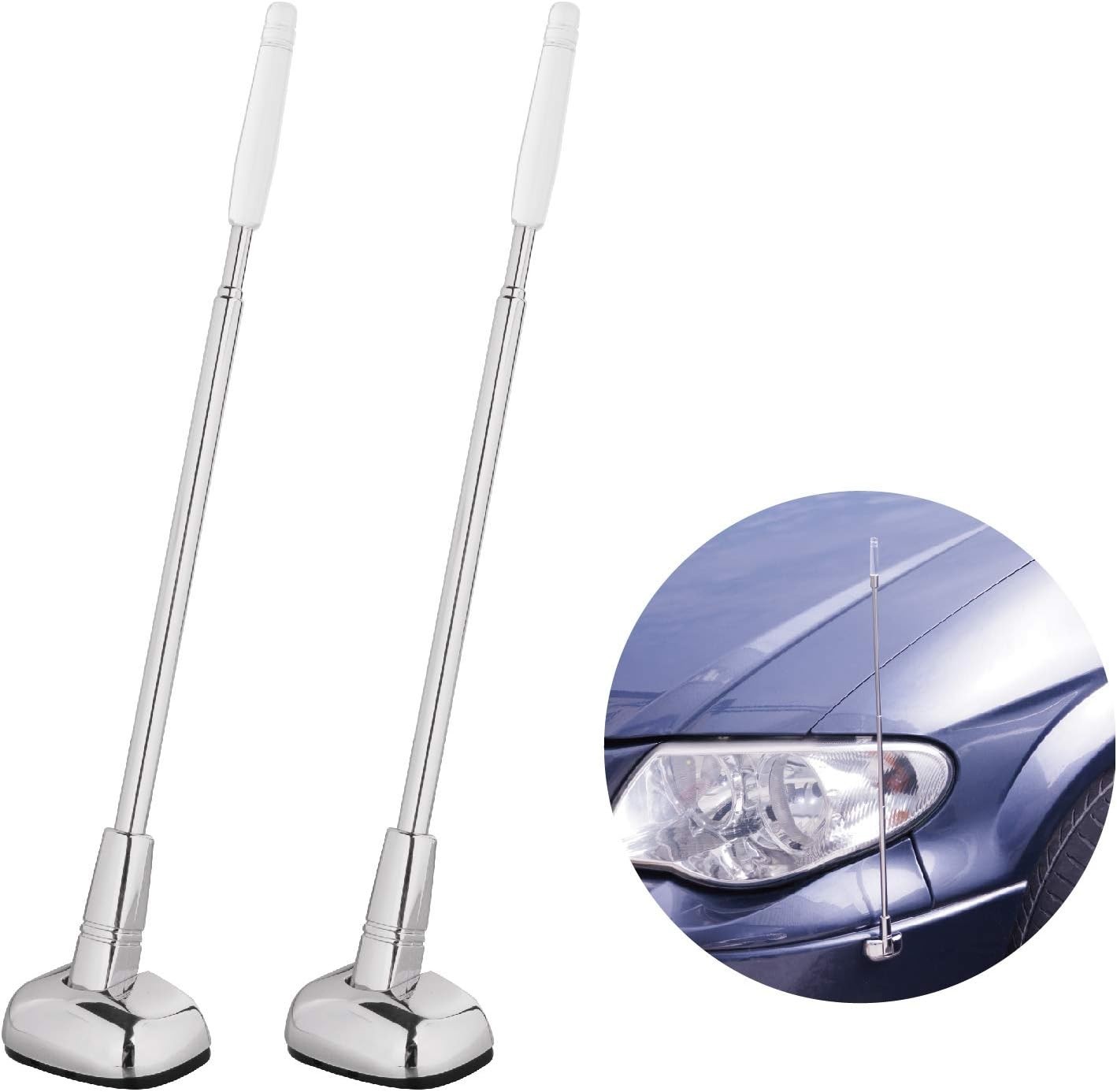 Car Bumper Corner Antenna Pole Adjustable Chrome Poles Set 11x2x1.5 in 2 Pk