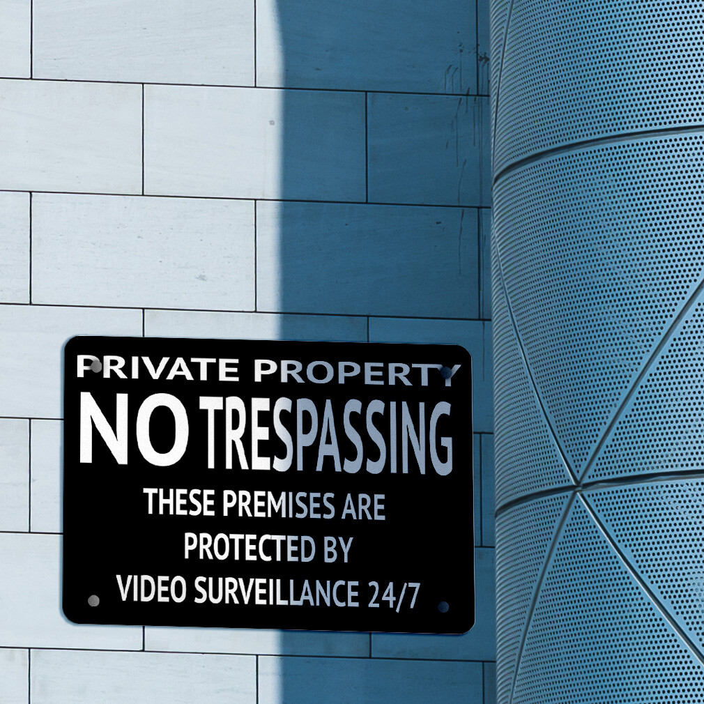 Horizontal Metal Sign Private Property No Trespassing 24 7 Video Surveillance