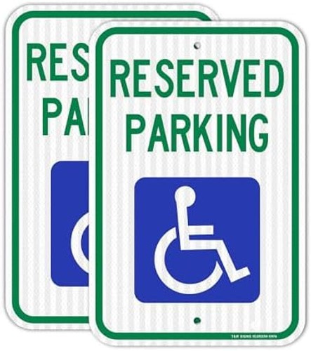 (2 Pack) Handicap Parking Sign, Reserved Parking Sign, Large 18&Prime; x 12&Prime; Engine…