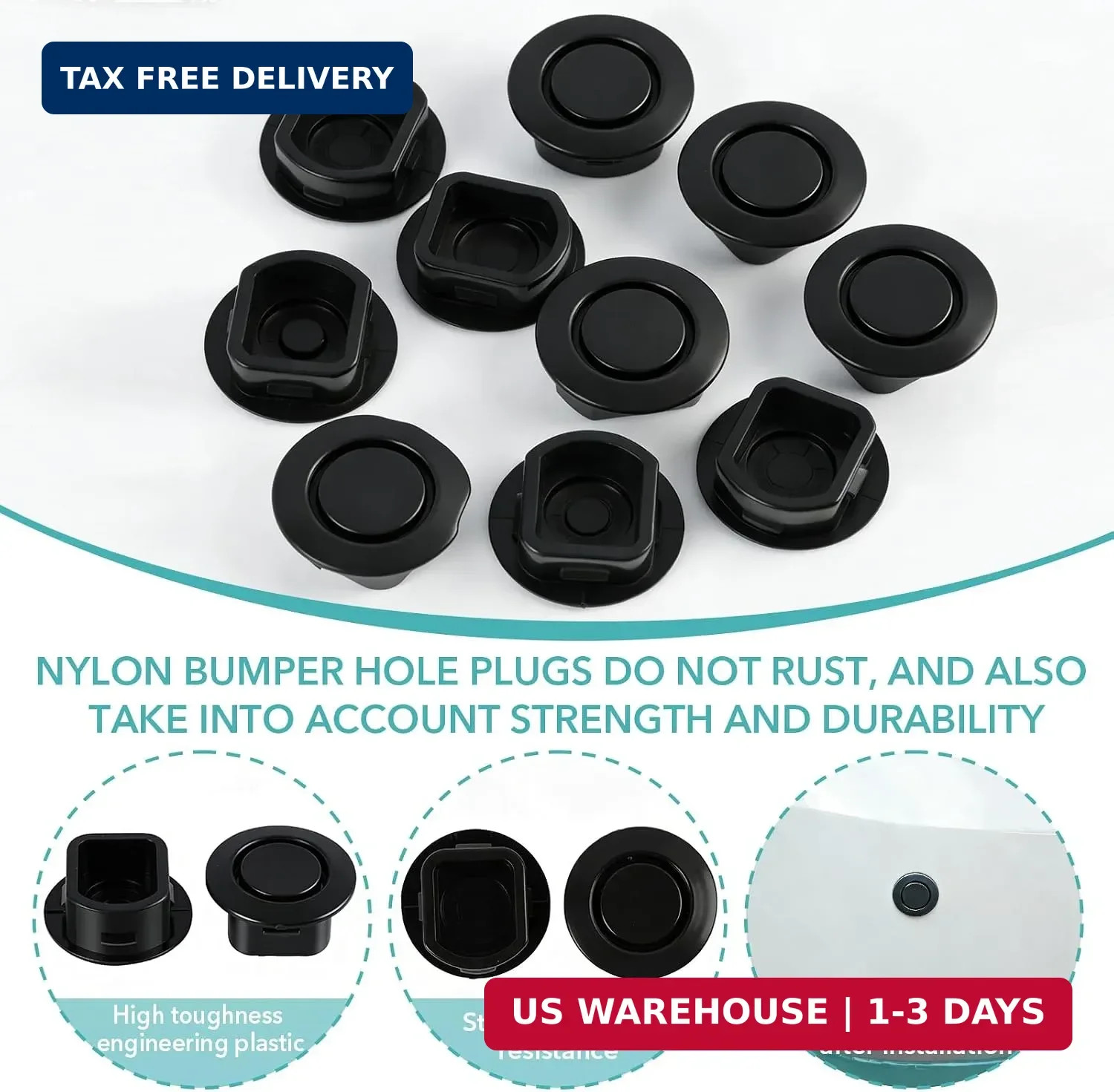 10 Pcs Car Bumper Hole Plugs, 22mm Universal Parking Sensor Delete Caps, Nylon A