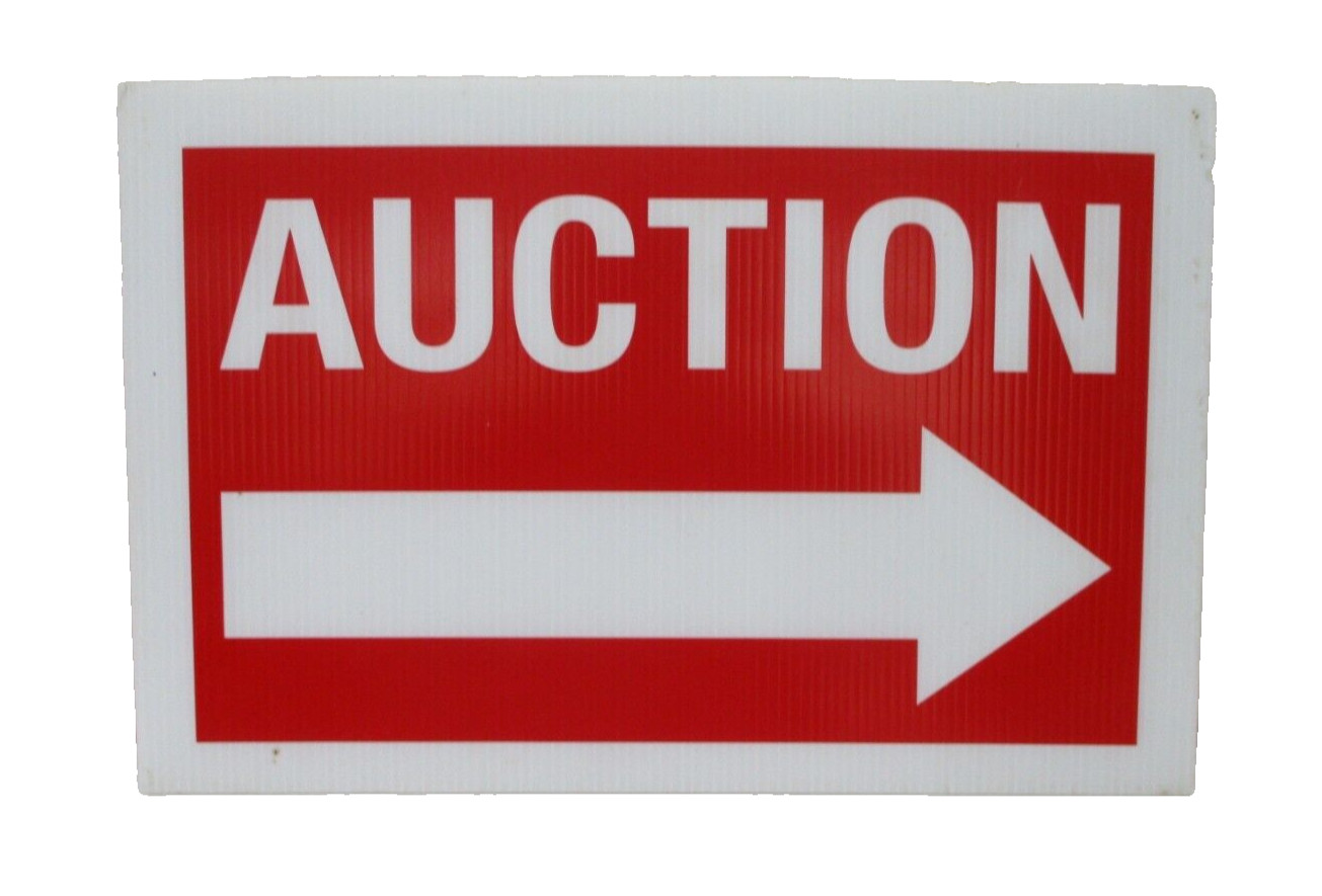 Auction double sided 18&Prime;X12&Prime; corrugated sign with arrow red and white lot of 4