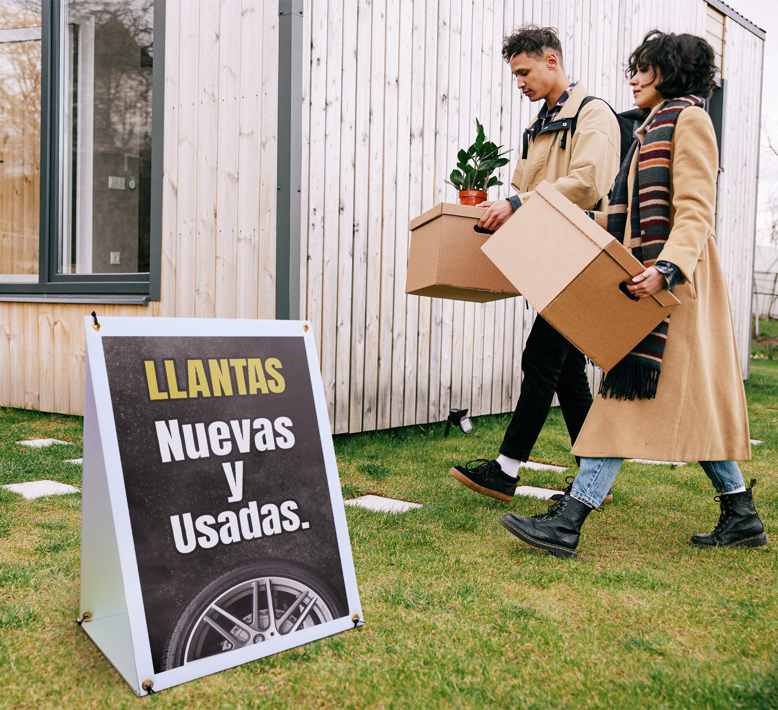 Llantas Nuevas y Usadas A-Frame Sidewalk Sign Spanish Tire Sale Auto Discount