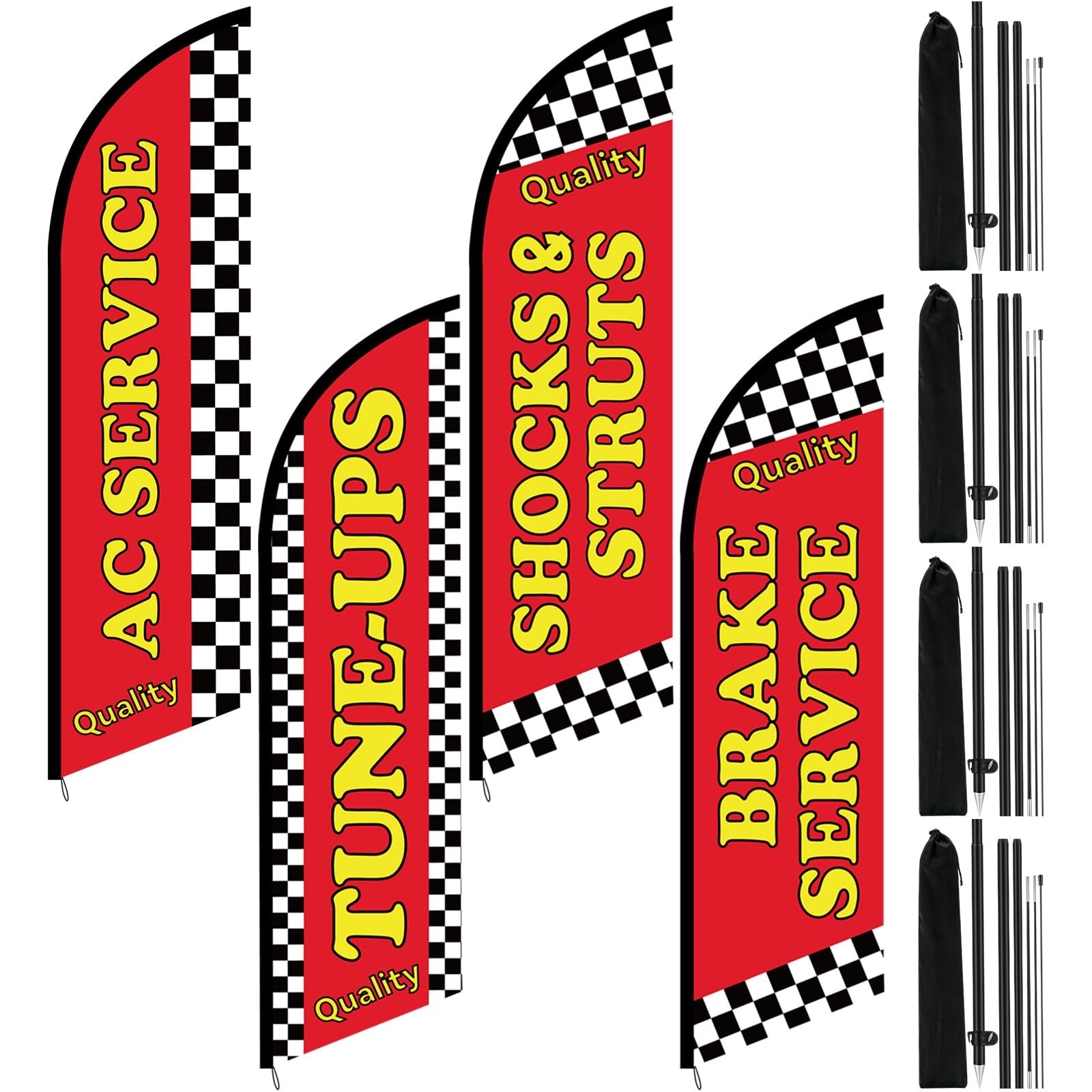 4 Set 7ft Feather Flags for Auto Repair Shop – Vibrant Advertising Kit with Pole