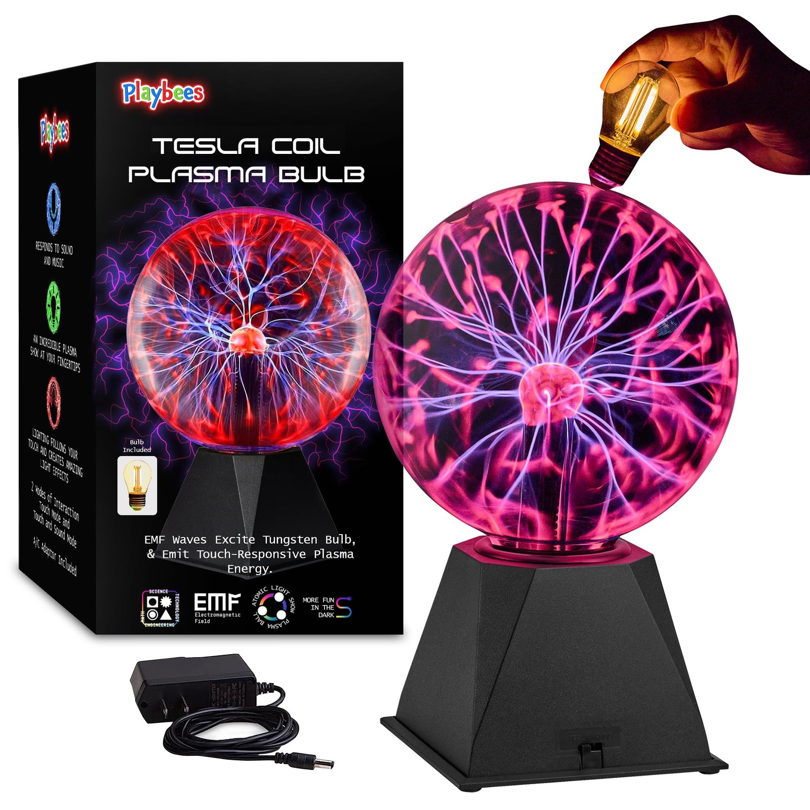Playbees Red Plasma Ball – 7 Inch – Tesla Coil Bulb Static Electricity in