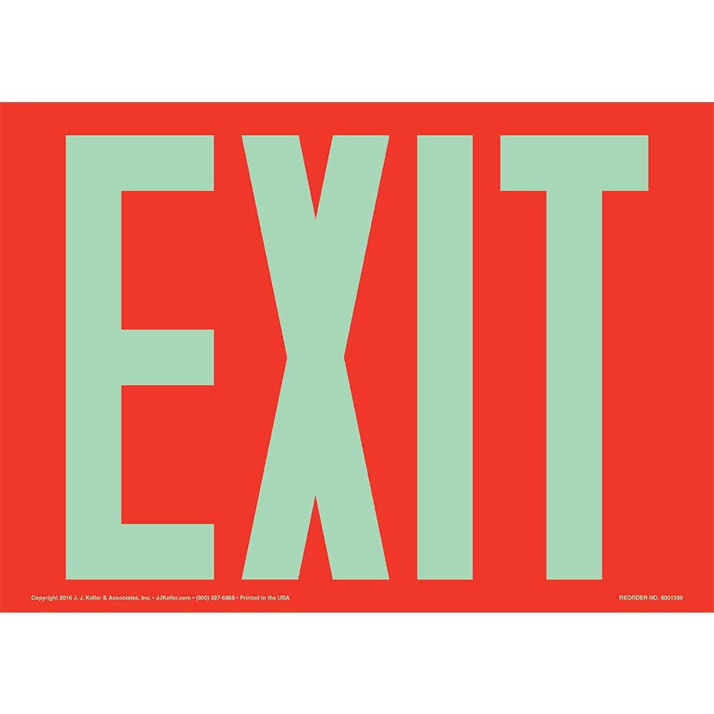 Glow In The Dark Exit Sign Permanent Self Adhesive Vinyl 14×10 Inch 2 PCS