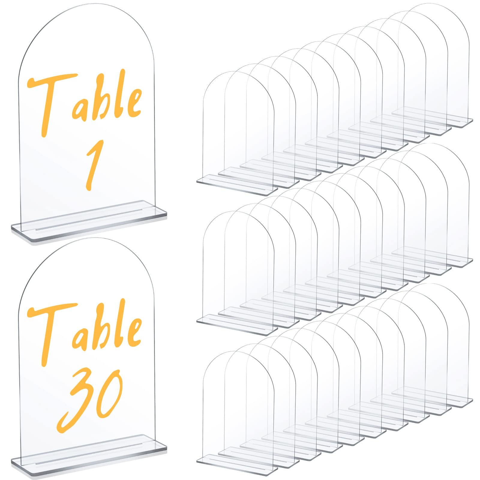 30 Packs 5×7 Inch Clear Acrylic Arch Sign – Blank DIY Table Numbers with Stan…